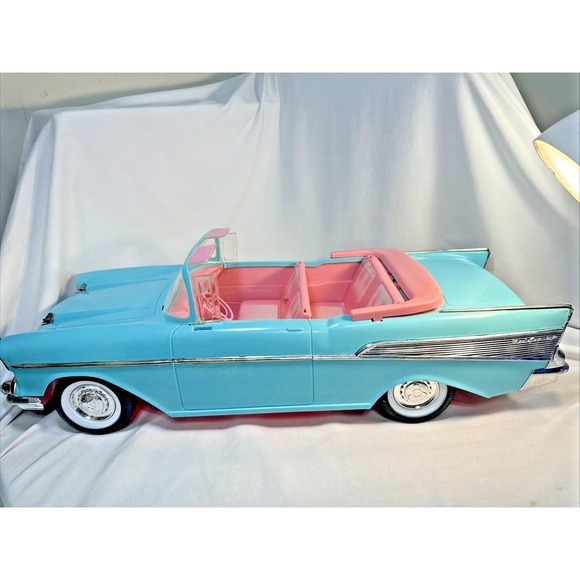 Vintage 1988 BARBIE Size 1957 Chevy Bel Air Convertible Car Turquoise Blue&Pink - Picture 6 of 11